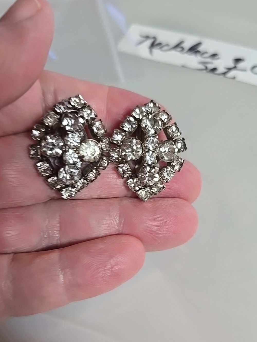 Vintage Crystal Rhinestone Cluster Clip-On Earrings - Silver Tone